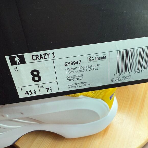Adidas Crazy 1 “Lakers Home” 2022 Men’s Size 8 - Picture 12 of 12